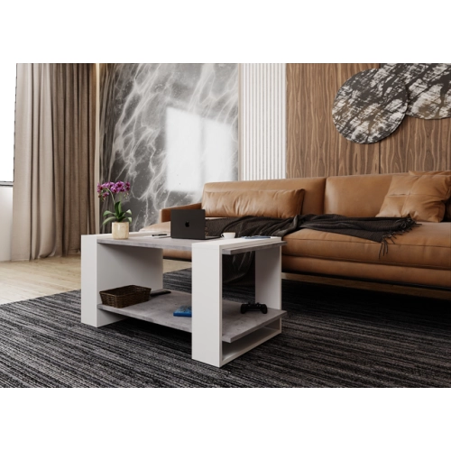 Stolik kawowy ST16 BB Beton/Biały ława z półką loft